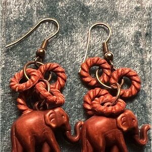 New Lucky Brown Elephant Earrings Dangle Drop